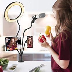 8 Selfie Ring Light with Cell Phone Holder Stand, KNGUVTH Dimmable LED Camera Ring Light with Tablet/Mic Holder and Flexible Arms for Live Stream/Makeup/YouTube/Facebook Compatible w/iPhone Android