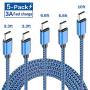 USB C Cable 3A Fast Charging, [5-Pack,3.3/6.6/10ft] USB-A to USB-Type C Fast Charging Cable Nylon Braided Charge Cord Compatible with Samsung Galaxy S10 S10E S9 S8 S20 Plus,Note 9 8,LG V30(Navy Blue)