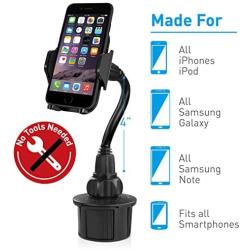 Macally Car Cup Holder Phone Mount - Secure Fit for Phones up to 4.1” Wide - Cup Phone Holder for Car with Flexible Gooseneck & 360° Rotatable Cradle - Universal Vehicle Fitment Cell Phone Cup Holder