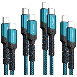 JSAUX USB C to C Cable 60W, 4-Pack [10ft+6.6ft+3.3ft+1ft ] USB Type C Fast Charging Cord Charger Compatible with Samsung Galaxy Note 10 S20 Ultra Plus, Google Pixel 4 3 2 XL, Nexus 6P, MacBook -Green