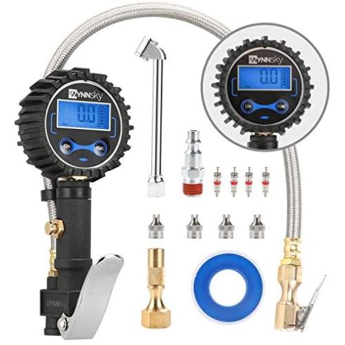 WYNNsky Digital Tire Pressure Gauge 200 PSI and Compressor Accessories Heavy Duty Inflator with Stainless Steel Braided Hose, Dual Head Air Chuck and Quick Connect Coupler, Easy Read Glow Dial WYNNsky Digital Tire Pressure Gauge 200 PSI and Compressor Accessories Heavy Duty Inflator with Stainless Steel Braided Hose, Dual Head Air Chuck and Quick Connect Coupler, Easy Read Glow Dial