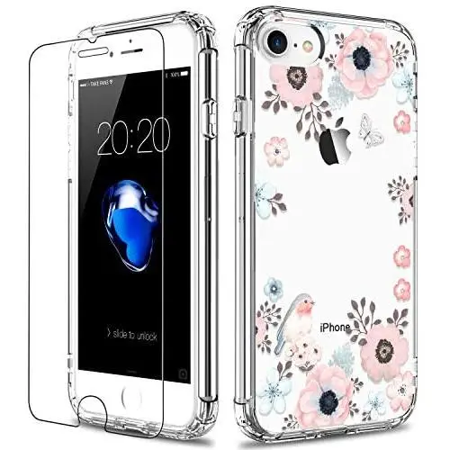 LUHOURI iPhone SE Case 2020,iPhone 8 Case,iPhone 7 Case with Screen Protector,Clear with Blooming Floral Flower for Girls Women,Protective Phone Case for iPhone 7 /iPhone 8/ iPhone SE2 LUHOURI iPhone SE Case 2020,iPhone 8 Case,iPhone 7 Case with Screen Protector,Clear with Blooming Floral Flower for Girls Women,Protective Phone Case for iPhone 7 /iPhone 8/ iPhone SE2