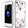 LUHOURI iPhone SE Case 2020,iPhone 8 Case,iPhone 7 Case with Screen Protector,Clear with Blooming Floral Flower for Girls Women,Protective Phone Case for iPhone 7 /iPhone 8/ iPhone SE2