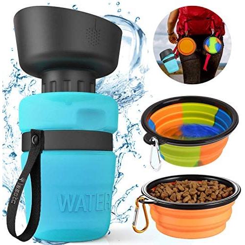 lesotc Pet Water Bottle for Dogs, Dog Water Bottle Foldable, Dog Travel Water Bottle, Dog Water Dispenser, 18 OZ. Lightweight & Convenient with Extra Two Bowls for Travel BPA Free