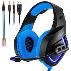 Gaming Headset with Mic for PS4,PC,Xbox One, Laptop Sound Clarity Noise Isolation LED Lights Headphone Soft Comfy EarPads with Volume Control Omnidirectional Microphone Gamer for Smartphone,Computer