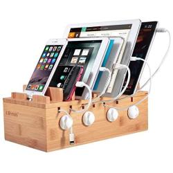 Ollieroo Bamboo Charging Station for 7 Devices, Charging Dock Stand Organizer for Cell Phone, Tablet, Cords Cable Organizer