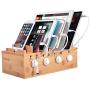 Ollieroo Bamboo Charging Station for 7 Devices, Charging Dock Stand Organizer for Cell Phone, Tablet, Cords Cable Organizer