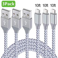 Micro USB Cable 10FT, Android Charger Cord 3Pack Long Nylon Braided Sync and High Speed Charging Cord Compatible with Galaxy S7 Edge S6, Kindle, Android & Windows Smartphones and More