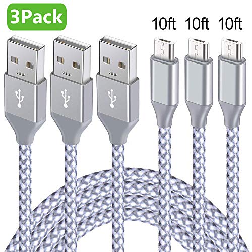 Micro USB Cable 10FT, Android Charger Cord 3Pack Long Nylon Braided Sync and High Speed Charging Cord Compatible with Galaxy S7 Edge S6, Kindle, Android & Windows Smartphones and More