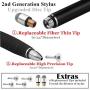 MEKO (2nd Generation) [2 in 1 Precision Series] Disc Stylus Pen for iPhone, iPad Pro/Mini/Air, Samsung Galaxy Note and All Touch Screen Devices Bundle with 6 Replacement Tips,Pack of 2(Black/Black)