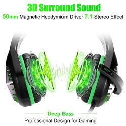 ENVEL Noise Cancelling Gaming Headset with 7.1 Surround Sound Stereo for PS4/Nintendo eShop Switch,Omnidirectional Microphone Vibration LED Light Compatible with Mac/PC/Laptop/Mac/PS3 Camo (Green)