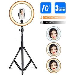 Gugusure Ring Light, 10" Led Ring Light with Tripod Stand & Phone Holder for Live Stream/Make Up/YouTube, Selfie Ring Light with 3 Light Modes and 10 Brightness Level, Compatible with iPhone/Android