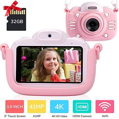 Kids Camera for Girls Gifts Kids Digital Camera Children Selfie Toy Camera, 3.0 Inch Touch Screen Toddler Camera Kids Camcorder Video Recorder with 32G TF Card, Pink