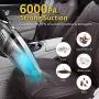 Cordless Car Vacuum Cleaner - Portable Vacuum Cleaner for Car - 6000PA High Power Handheld Vacuum USB Charging - Wet/Dry Use,Rechargeable,2200mAh Lithium Battery