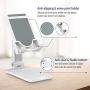 Tekpluze Cell Phone Stand for Desk,Foldable Aluminum Cell Phone Holder,Non-Slip Silicone Base with Multi-Angle and Height Adjustable, Compatible with All Smartphone,iPhone and Tablet (4-12") - White