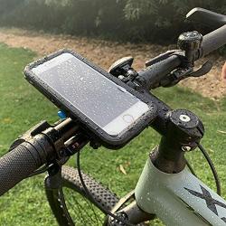 Bike Phone Mount, Quick Lock Metal Bicycle & Motorcycle Handlebar Cell Phone Holder wtih Waterproof Case - Black