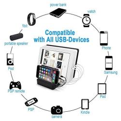 USB Charging Station for iPhone,COSOOS Charger Station with 5 Short lPhone Charger Cables,1 Type-C,1 Micro Cable,lWatch Stand,6-Port Charging Station for Multiple Devices,Tablet,Kindle(UL Certified)
