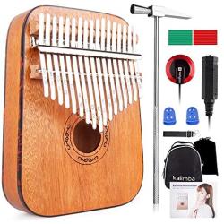 Kalimba 17 Keys Thumb Piano Mahogany with Pickup and Carrying Case for Beginners Kids Professional, Rounded Edges, by Vangoa