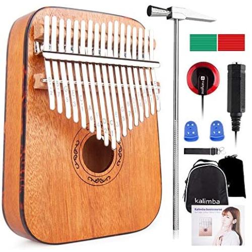 Kalimba 17 Keys Thumb Piano Mahogany with Pickup and Carrying Case for Beginners Kids Professional, Rounded Edges, by Vangoa