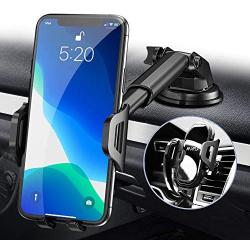 Phone Car Holder Mount - RAXFLY Windshield/Air Vent/Dashboard Cell Car Phone Holder for Car 360 Degree Rotation Universal Suction Mount Stand Compatible with iPhone 11 Samsung S20 Plus All Smartphones