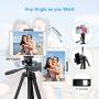 Cell Phone Tripod,54" Extendable Adjustable Phone Tripod, Lightweight Tripod 360° Rotation with Bluetooth Remote Control Mount,Portable Bag,1/4" Mounting Screw for iPhone Smartphone Camera Projector
