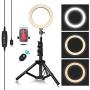 8-inch Ring Light with Stand Adjustable [15-47 inches],Dimmable Camera Lights with Cell Phone Holder for YouTube Makeup Video,3 Color Settings - White,Warm,Yellow