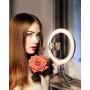 Ring Light with Tripod Stand and Phone Holder - 10&quotLED Cell Phone Ringlight for Makeup,Vlogs,Live Stream,YouTube Video,Photography,Self-Portrait Shooting,Desk Makeup Circle Lighting for iPhone/Android