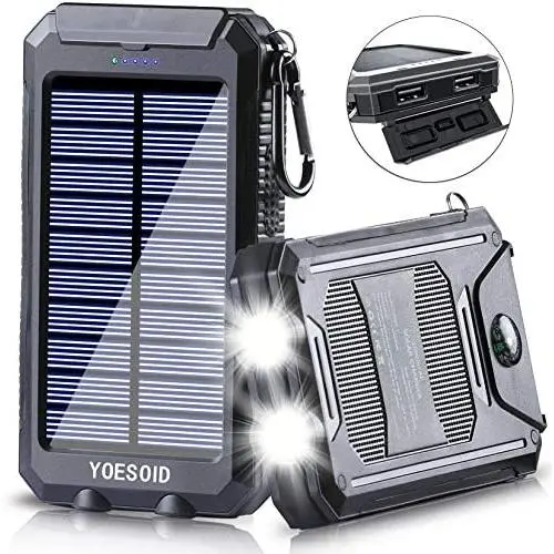 Solar Charger 20000mAh YOESOID Portable Solar Power Bank with Dual USB Output Waterproof External Battery Pack Compatible Most Smart Phones and Tablets Solar Charger 20000mAh YOESOID Portable Solar Power Bank with Dual USB Output Waterproof External Battery Pack Compatible Most Smart Phones and Tablets
