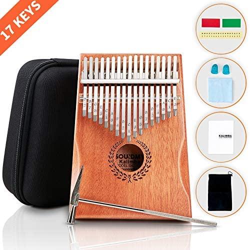 SOUIDMY Kalimba Thumb Piano, 17 Key Kalimba Finger Piano with Protective Box, Tune Hammer, Study Instruction, Portable Mbira instruments for Adults, Gifts for Musicians Beginners Kids