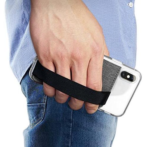 Ringke Flip Card Holder with Elastic Hand Strap Slim Soft Band Grip Fashion Multi-Card Slot 3M Stick-On Wallet Credit Card Cash Mini Pouch Attachment Compatible with Most Smartphones - Gray