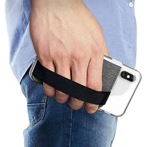Ringke Flip Card Holder with Elastic Hand Strap Slim Soft Band Grip Fashion Multi-Card Slot 3M Stick-On Wallet Credit Card Cash Mini Pouch Attachment Compatible with Most Smartphones - Gray