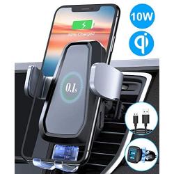 VANMASS 10W Fast Wireless Car Charger Mount, Auto Clamping, Qi Thermostasis Charging, QC 3.0 Car Charger Supplied, Ideal for iPhone 11/11 Pro/XR/XS/X/8, Samsung S20/Note 10/S10/S9/S8/S7【Grey】