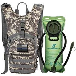 SHARKMOUTH Tactical MOLLE Hydration Pack Backpack 900D with 2L Leak-Proof Water Bladder, Keep Liquids Cool for Up to 4 Hours, Daypack for Hiking, Cycling, Running, Hunting, USA Flag Patch