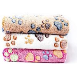 Pet Soft Dog Blanket Medium - Puppy Blankets for Medium Doggy Cats Towel Washable Cute Pattern (M, paw-3 Pieces)