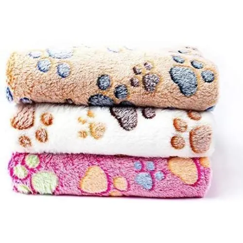 Pet Soft Dog Blanket Medium - Puppy Blankets for Medium Doggy Cats Towel Washable Cute Pattern (M, paw-3 Pieces)