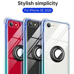 ANSIWEE iPhone SE 2020 Case, iPhone 8 Case, Metal Ring Kickstand Work with Magnetic Car Mount Designed Case Drop Protection Bumper and Clear Hard Back Cases for iPhone SE 2nd 4.7 Inch Blue Green