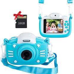 MINIBEAR Kids Digital Camera, 2.4 Inch Kids Video Camera for Girls Boys Gifts Toddler Toy Camera 30MP Mini Kids Camcorder with Games and 16GB SD Card, Blue