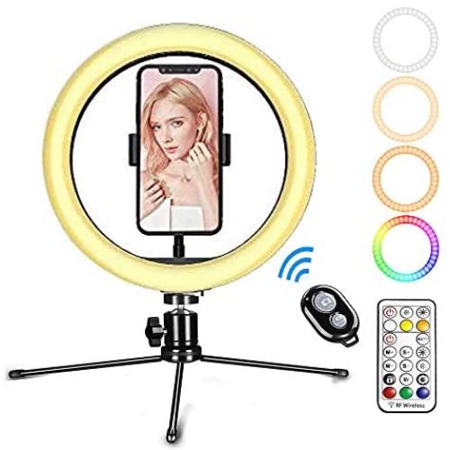 10 inch RGB Ring Light with Stand,LED Colorful Ringlight with Remote Control Phone Holder for YouTube TikTok Video Live Stream Selfie Makeup Photography