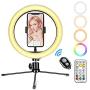 10 inch RGB Ring Light with Stand,LED Colorful Ringlight with Remote Control Phone Holder for YouTube TikTok Video Live Stream Selfie Makeup Photography