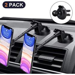 2 Pack Magnetic Phone Car Mount with 6 Powerful Magnets, Aluminium Alloy Telescopic Arm Car Phone Holder for Dashboard Windshield Air Vent, Super Sticky Suction Cup, for All Phone Tablets