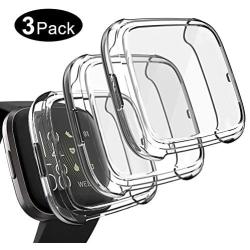 Kmasic Compatible with Fitbit Versa 2 Case Screen Protector(3-Pack), TPU Soft Accessory Protective Case Frame Cover Shell Fitbit Versa 2 Case, Transparent 3-Pack