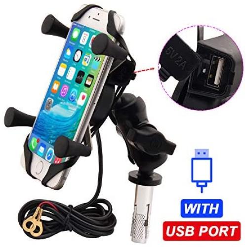 Motorcycle Phone Mount with USB Charger Grip Mobile Phone Holder GPS Navigation Bracket for Suzuki GSX-R 600 750 1000 GSX 1300R Hayabusa BMW S1000RR Yamaha YZF Kawasaki Ninja Honda CBR Accessories