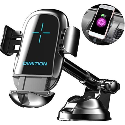 DM Cell Phone Holder for Car, Automatic Clamping Car Phone Mount Qi Wireless Car Charger Dashboard/Air Vent Car Mount Compatible with iPhone 8 Plus XS Max X 11 Pro, Samsung Galaxy S9 S10 Plus Note 9