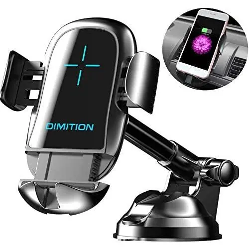DM Cell Phone Holder for Car, Automatic Clamping Car Phone Mount Qi Wireless Car Charger Dashboard/Air Vent Car Mount Compatible with iPhone 8 Plus XS Max X 11 Pro, Samsung Galaxy S9 S10 Plus Note 9