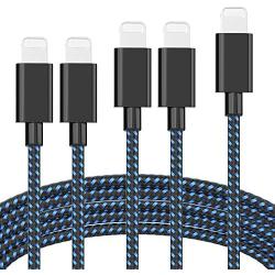 [5 Pack] iPhone Charger USB Charging Cord Nylon Braided Lightning Cable with Length 3FT/6FT/10FT for iPhone Xs/XS MAX/XR/X/8 Plus/8/7 Plus/7/6S Plus/6/5S/5E/5