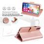 Arae Case for iPhone X/Xs, Premium PU Leather Wallet Case [Wrist Straps] Flip Folio [Kickstand Feature] with ID&Credit Card Pockets for iPhone X (2017) / Xs (2018) 5.8 inch (not for Xr) - Rose Gold