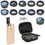 11 in 1 Cell Phone Camera Lens Kit Wide Angle Lens & Macro Lens+Fisheye Lens+Telephoto Lens+CPL/Flow/Radial/Star/Soft Filter+Kaleidoscope Lens Compatible for iPhone Samsung Sony and Most of Smartphone