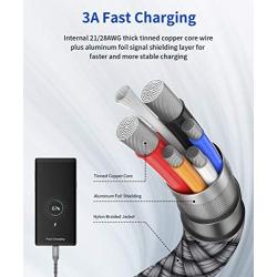 USB Type C Cable 3A Fast Charging, JSAUX(2-Pack 3.3ft+10ft) USB-A to USB-C Charge Braided Cord Compatible with Samsung Galaxy S10 S10E S9 S8 S20 Plus,Note 10 9 8,Z Flip, and Other USB C Charger(Grey)