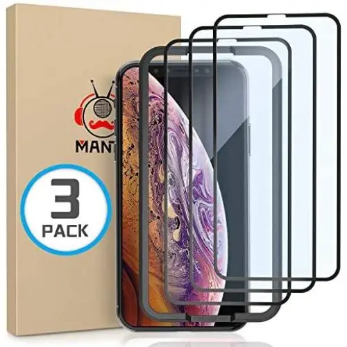 MANTO Screen Protector for iPhone 11 Pro Max and iPhone Xs Max 6.5 Inch (3-Pack) Full Coverage Tempered Glass Protector Film, 3D Touch, Anti Fingerprint, Black