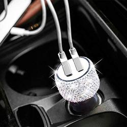 Dual USB Car Charger Bling Bling Handmade Rhinestones Crystal Car Decorations for Fast Charging Car Decors for iPhone, iPad Pro/Air 2/Mini, Samsung Galaxy Note 9 8 S9 S9+ LG Nexus HTC etc